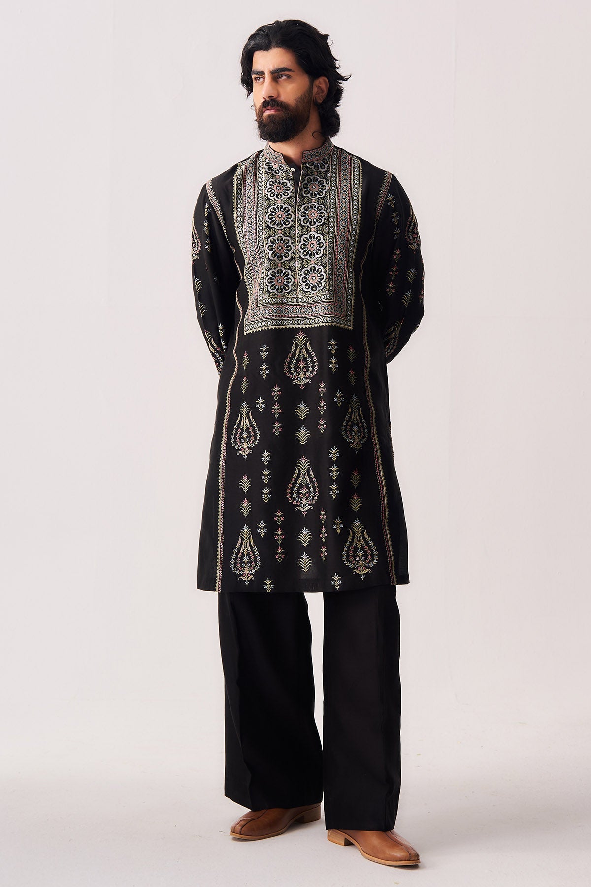 Buy Black Handloom Kurta & Pants for Men by WABI SABI available online at ScrollnShops